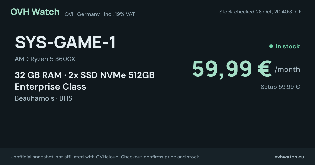 SYS-GAME-1 configuration card